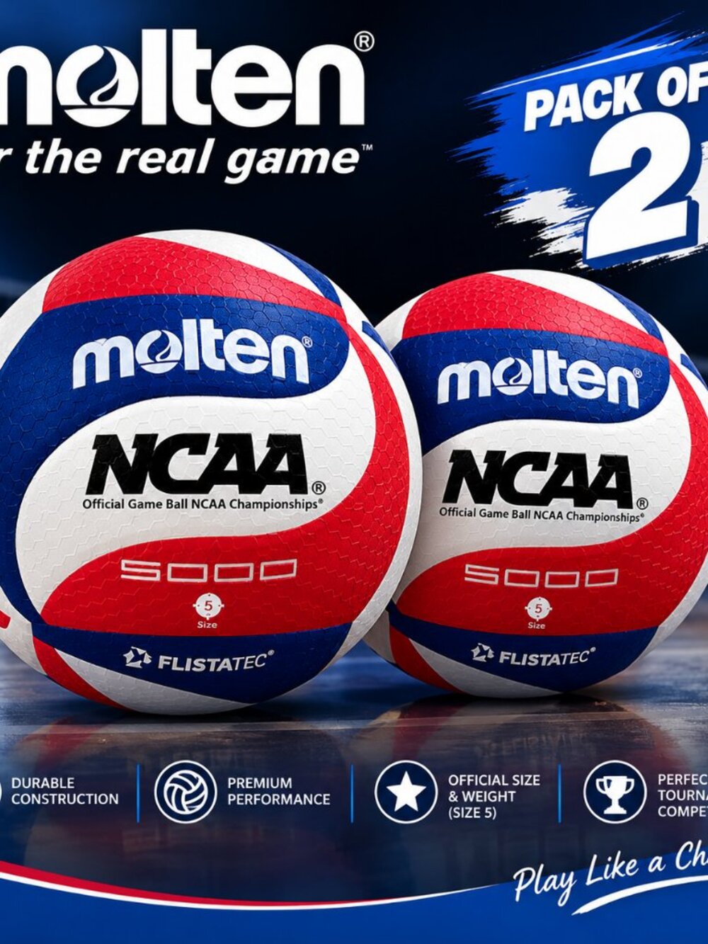 Molten V5M5000-3N Flistatec NCAA Volleyball - Red/White/Blue pack of 2